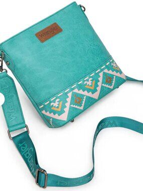 Wrangler Turquoise Aztec Crossbody Bag Western Messenger Pruse NWT